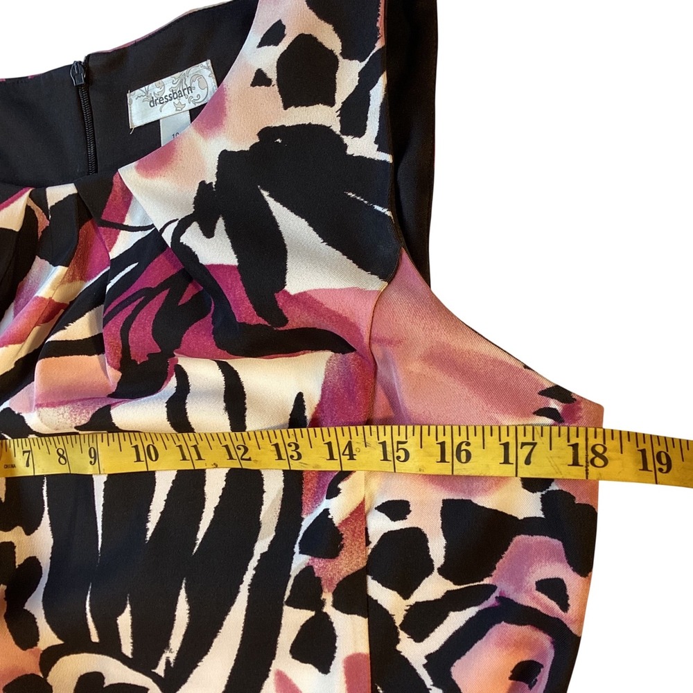Dressbarn Pink Black Floral Abstract Sleeveless Sheath Dress Size 10 - Picture 7 of 10